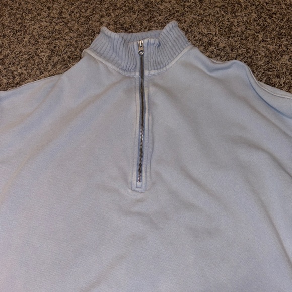 Aerie Women's Soft Blue Quarter-Zip Distressed Sweatshirt - Picture 3 of 4